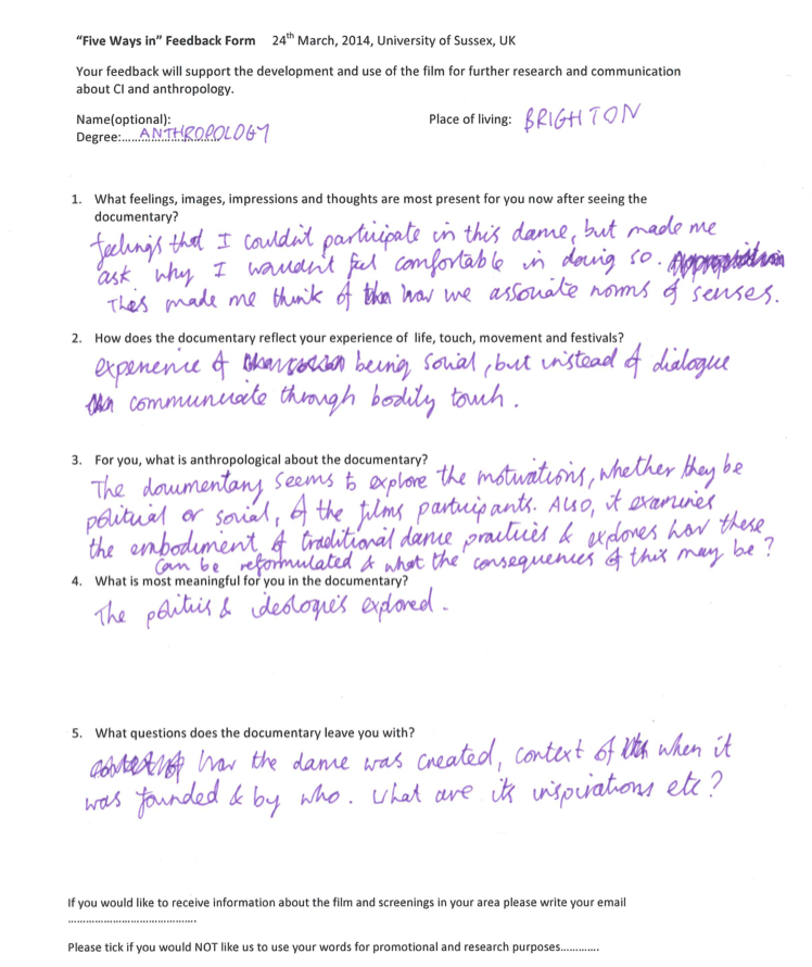 Feedback from an anthropology student at the University of Sussex 